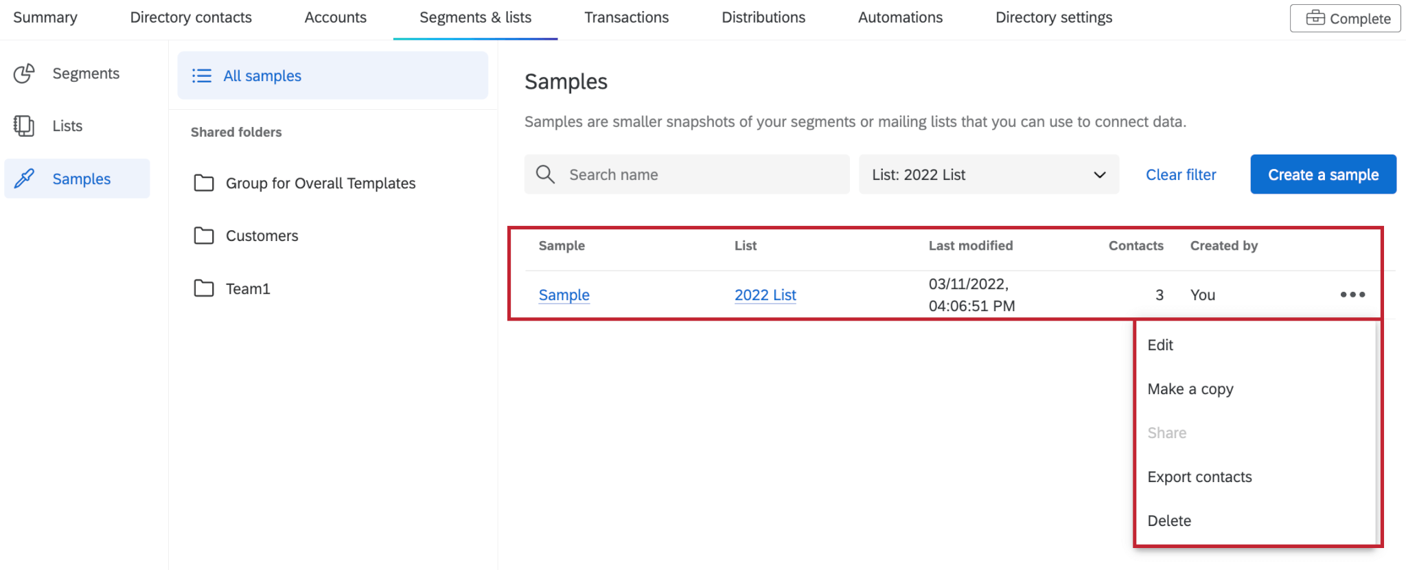 List of samples