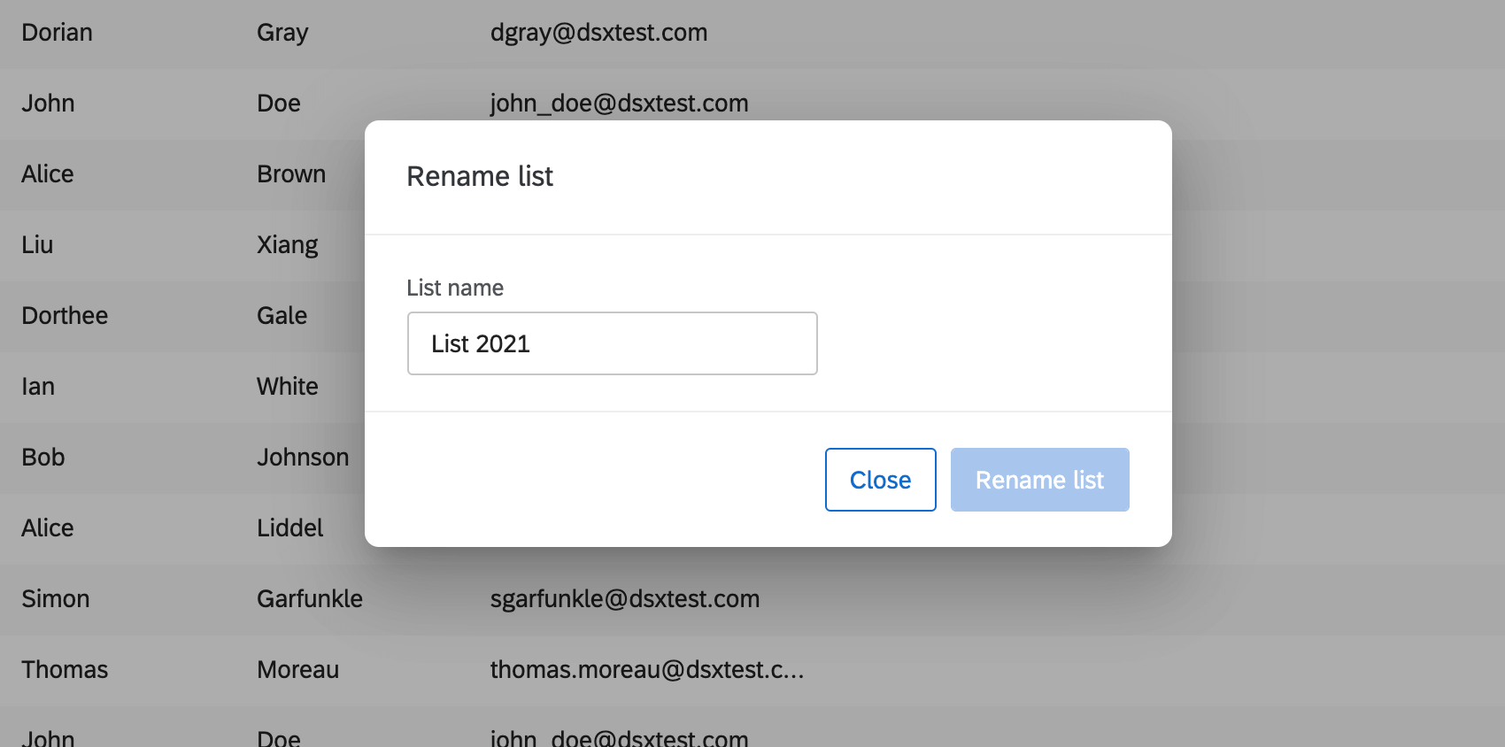 Renaming the list