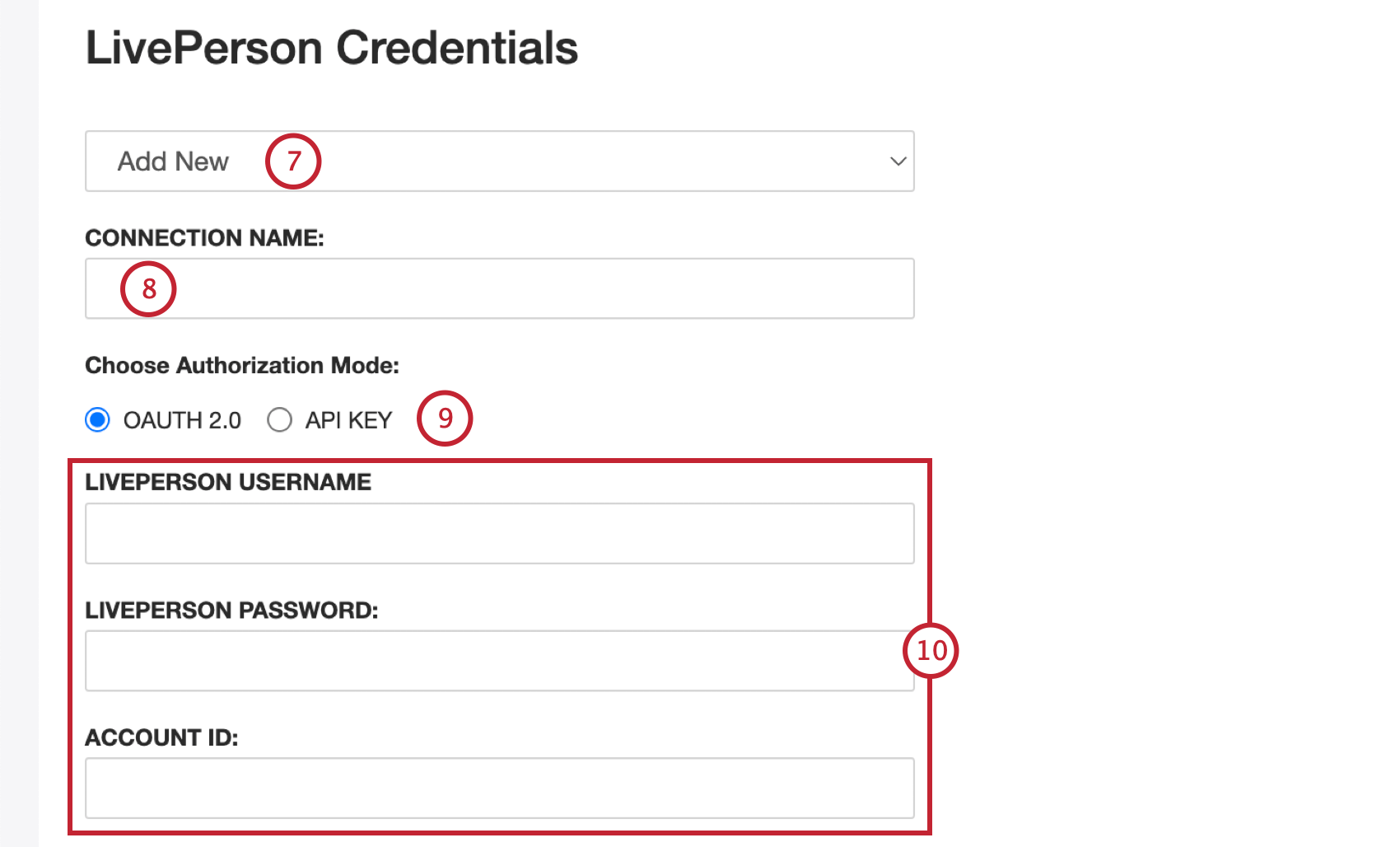 Agregar credenciales de LivePerson