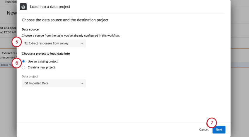 Shows how to set up a load data into project task.