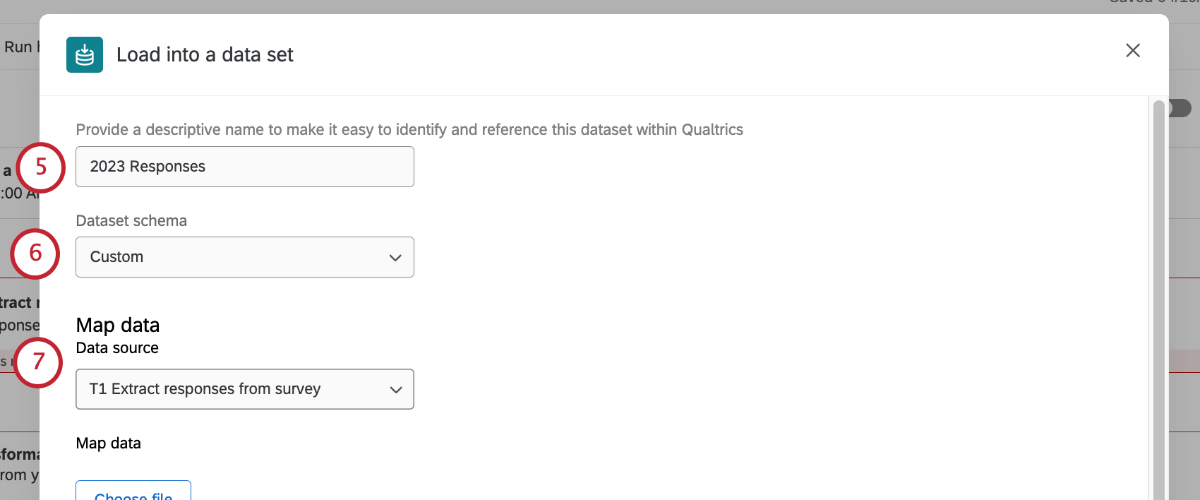 selecting dataset schema and a source for a new load into data set task
