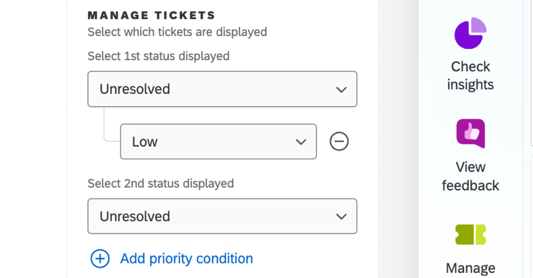selecting ticket statuses to display on the home page