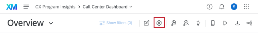 gear button at top of dashboard