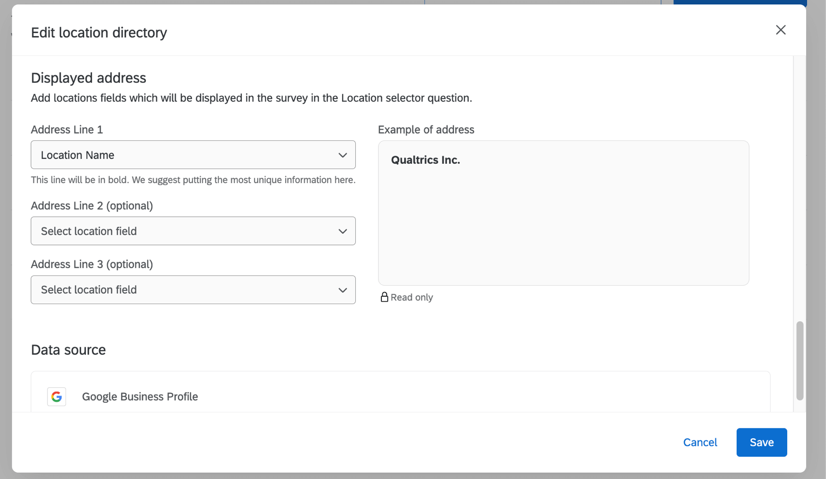 Finestra in cui si configurano i dettagli di visualizzazione dellindirizzo
