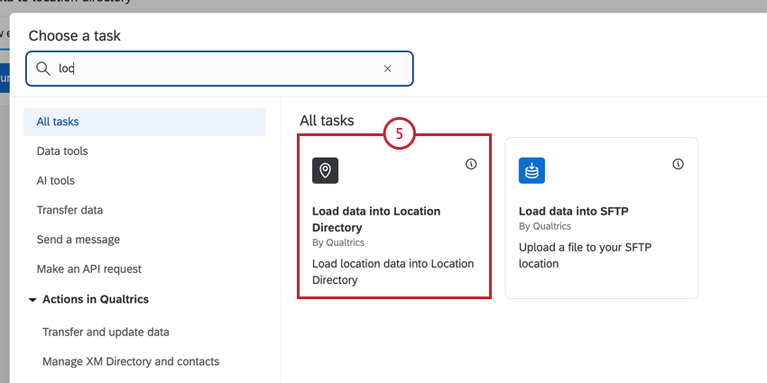 Locationsディレクトリにデータをロードするタスクの選択