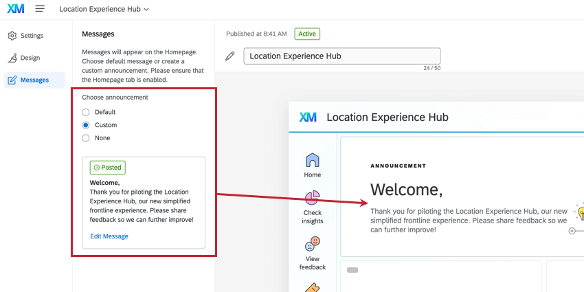 choosing a message for the location experience hub