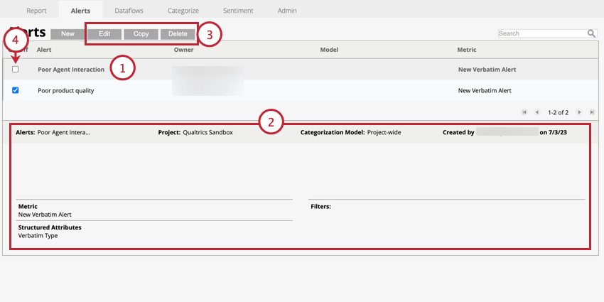managing alerts in the alerts tab