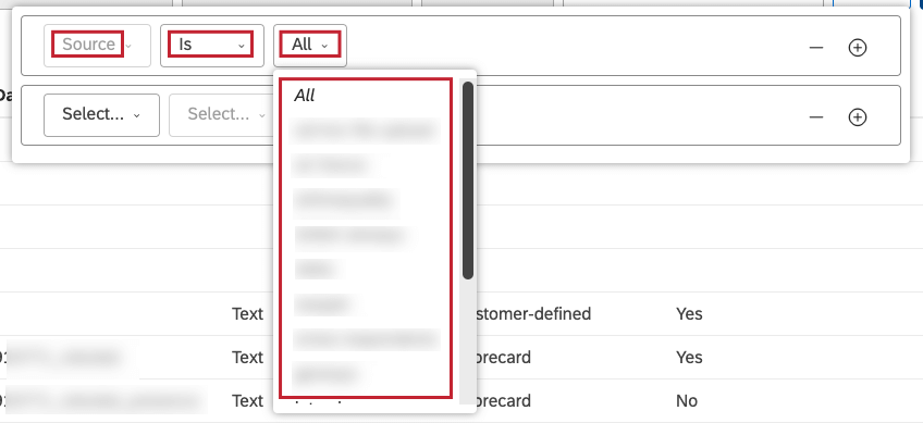 creating a filter condition for Source