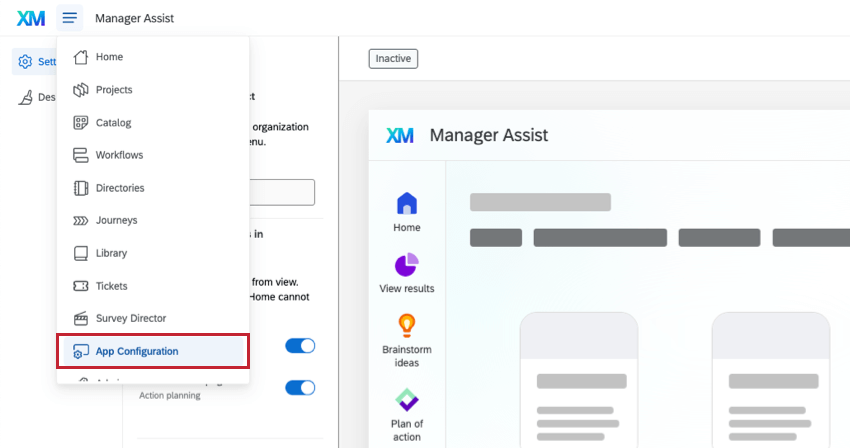 app configuration tab within global navigation