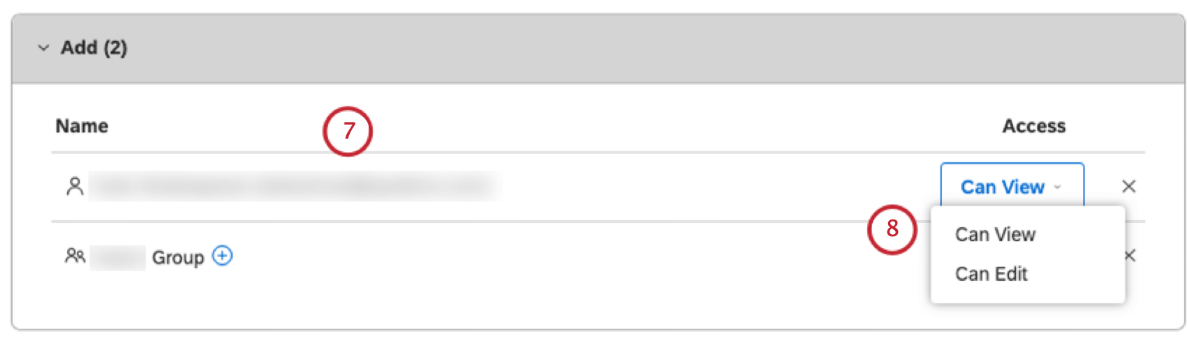 Les utilisateurs et les groupes que vous avez spécifiés apparaissent dans la section Ajouter.