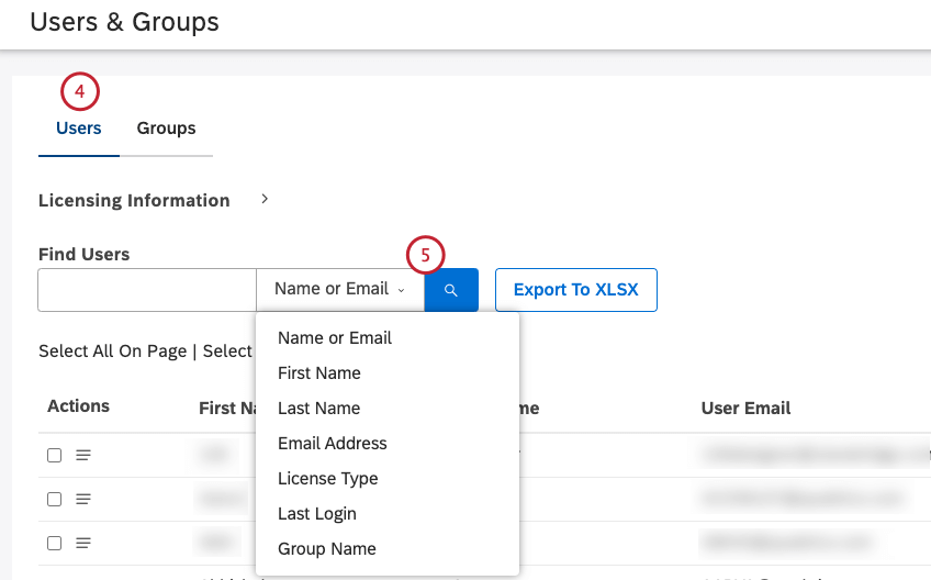 Users tab