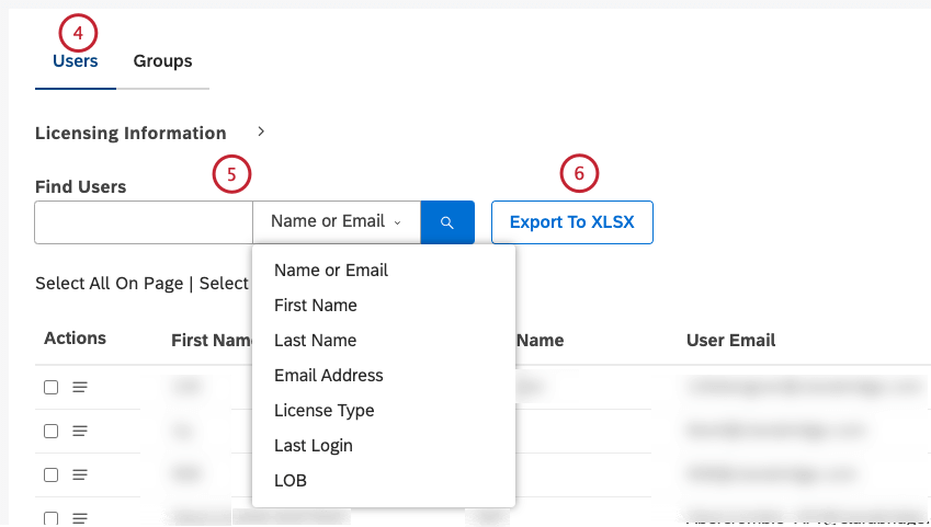 Users tab