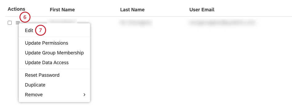 Actions menu