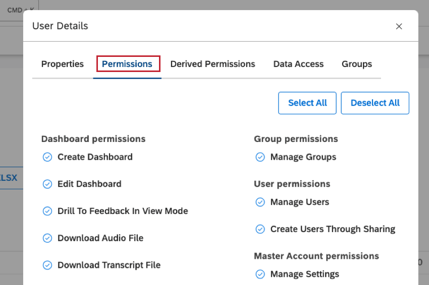 Permissions（アクセス許可）タブでユーザーにアクセス許可を与えます。
