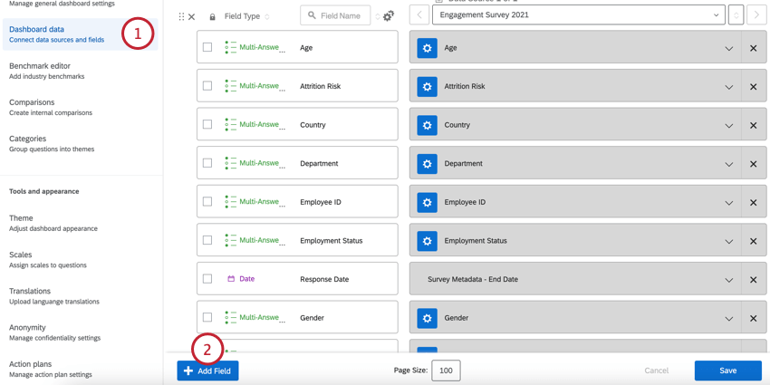 clicking add field in dashboard data