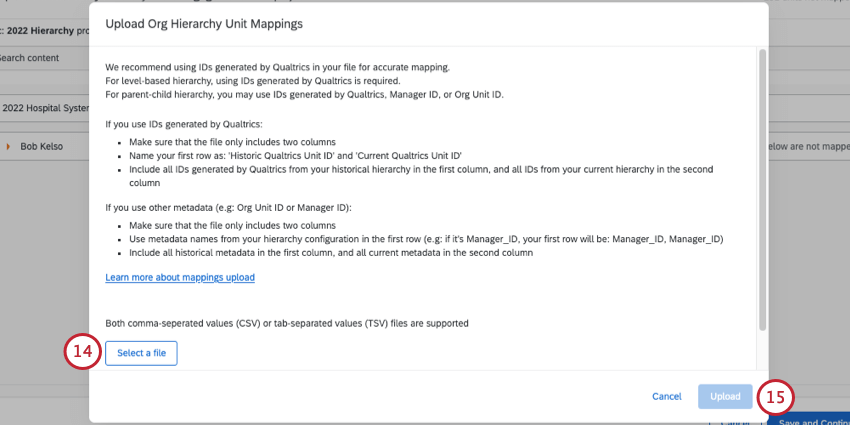 new window with file upload instructions. buttons along the bottom to select a file and then finalize the upload