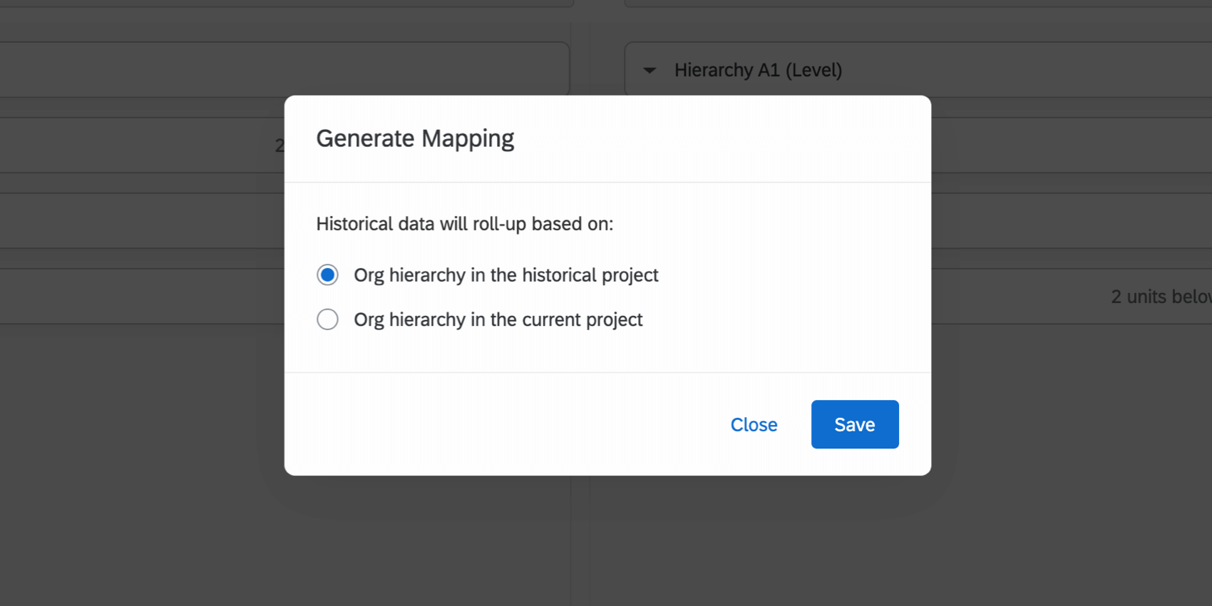 the popup with historical mapping options