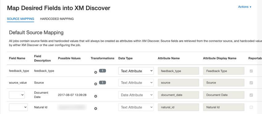 When creating a job: You can perform the initial data mapping setup on the Map Desired Fields into XM Discover page.