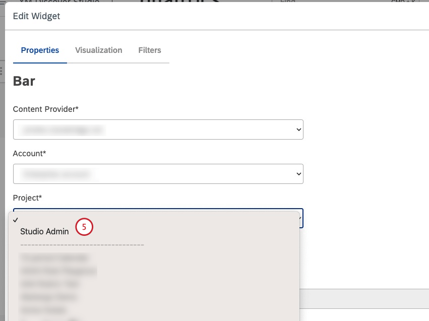 project dropdown in edit widget menu
