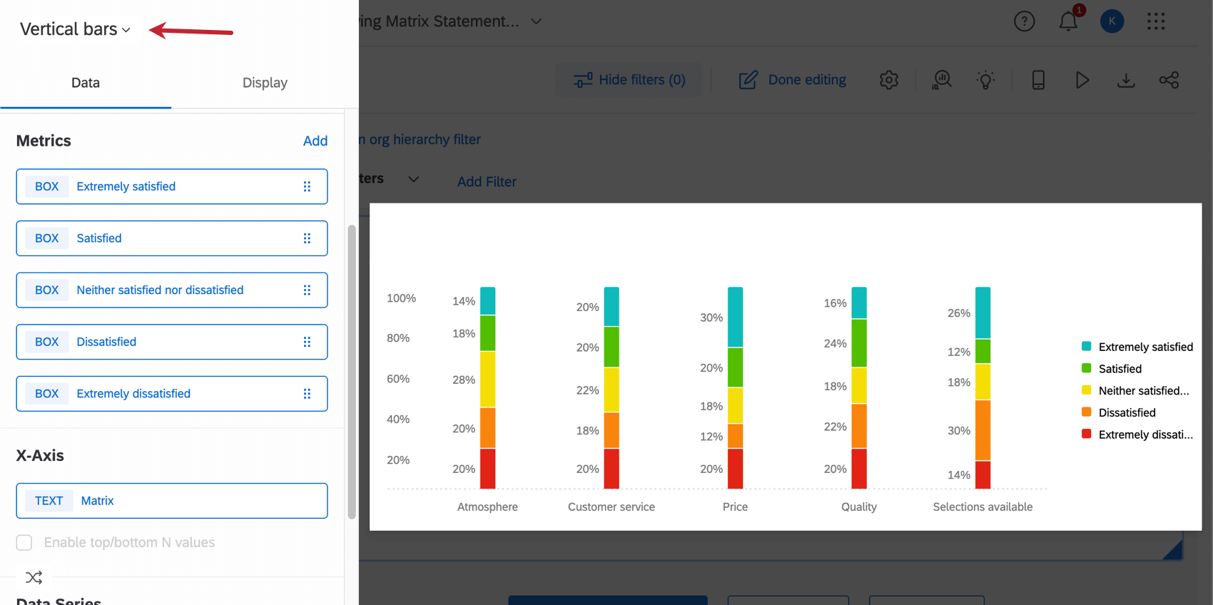 Barras verticais com porcentagens