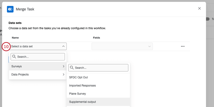 selecting a data set within the merge task