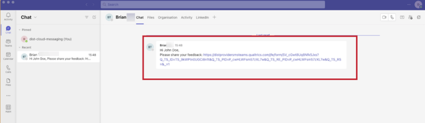 receiving a message in microsoft teams