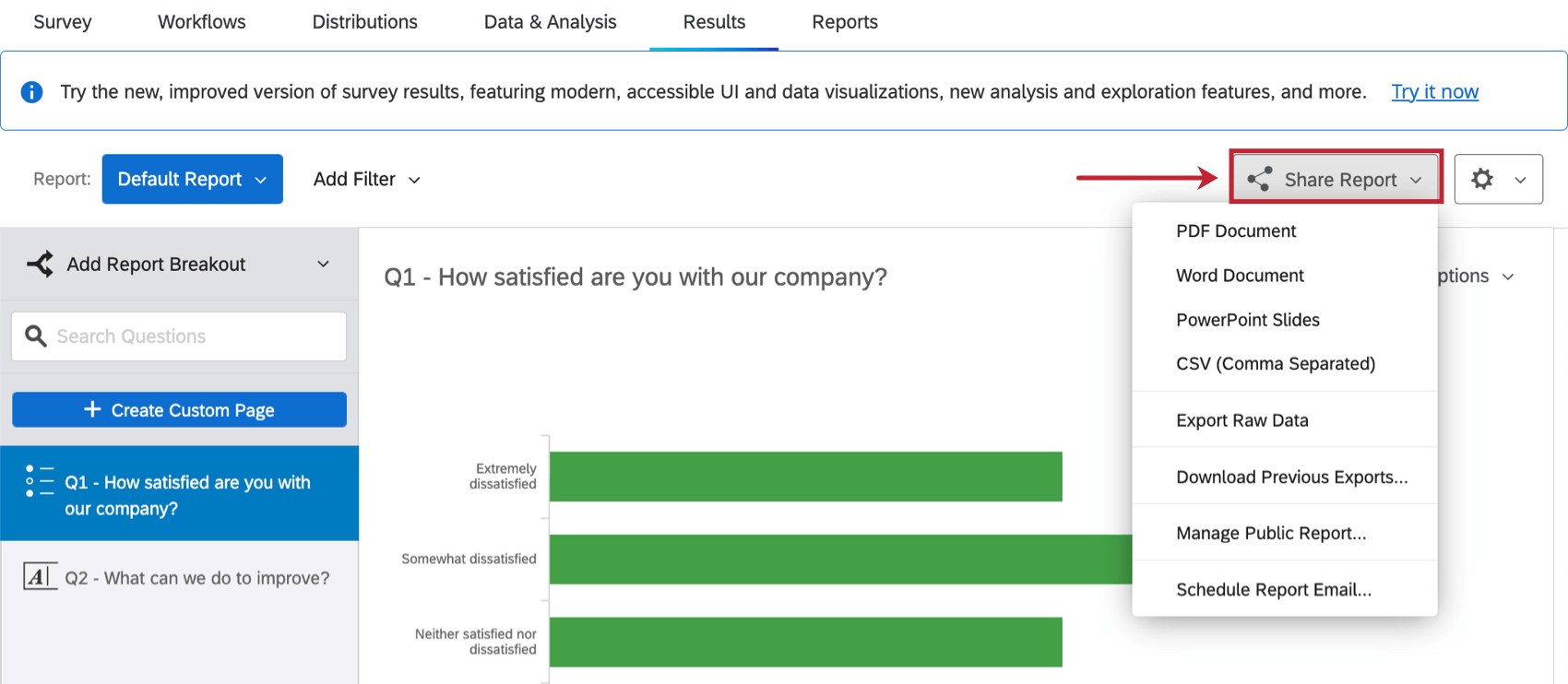 share button within results-reports