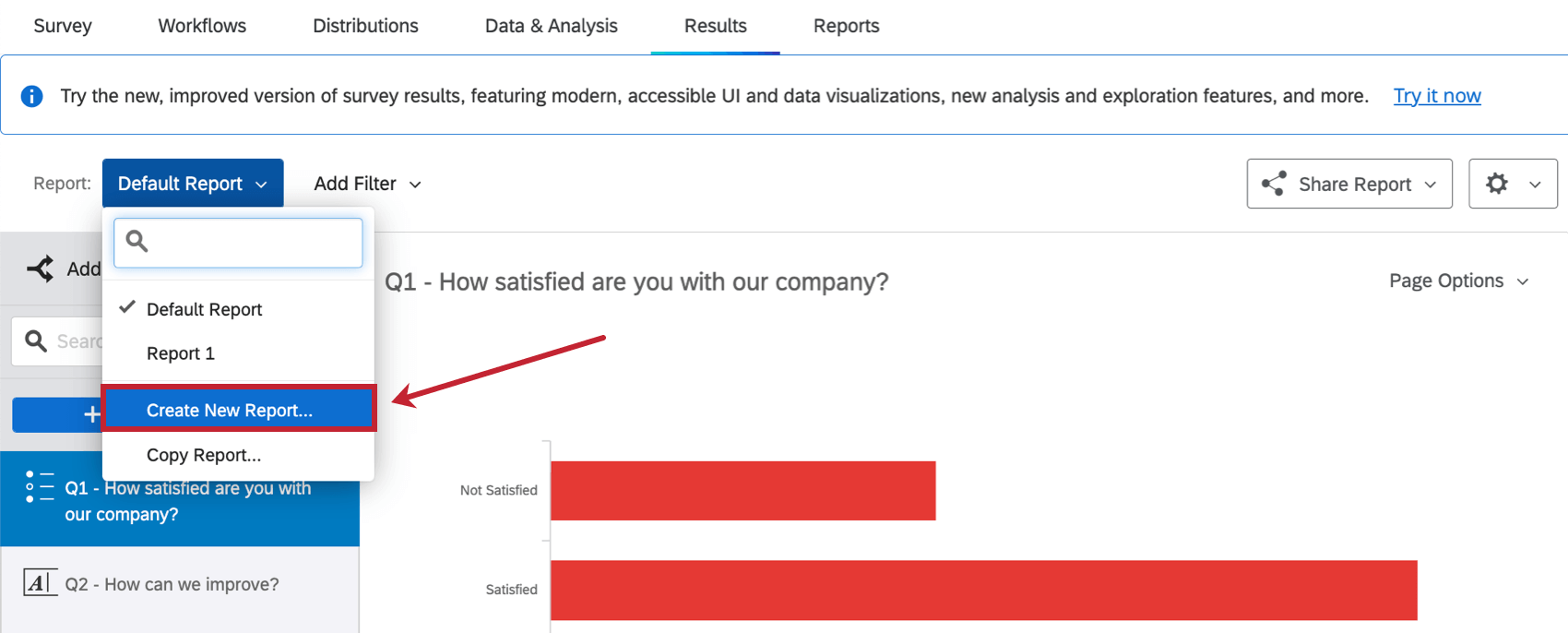 creating a new report within results reports