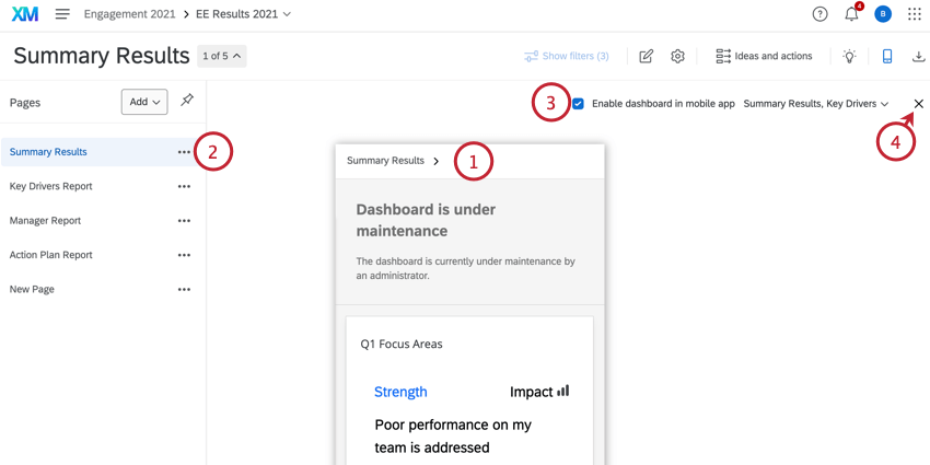 previewing the dashboard mobile view