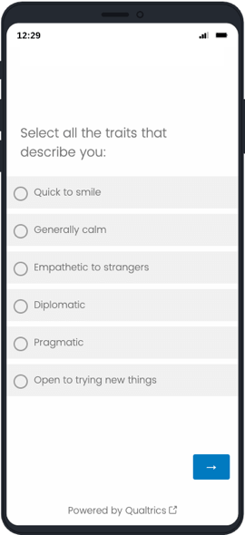 the vertical list multiple choice question displayed on a mobile device