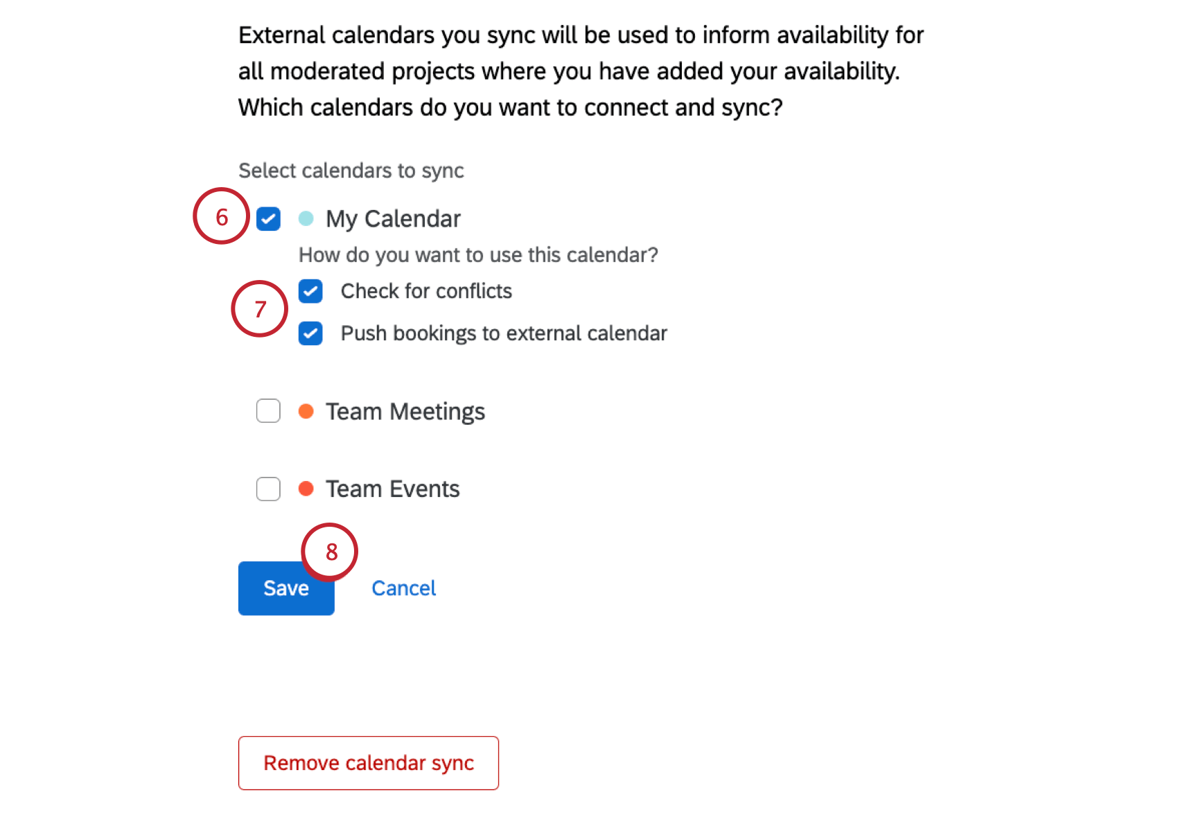 Kalender für die Synchronisierung mit Qualtrics auswählen