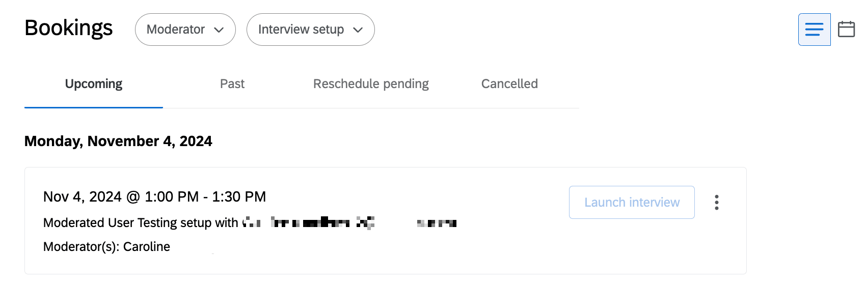 viewing bookings in the bookings tab