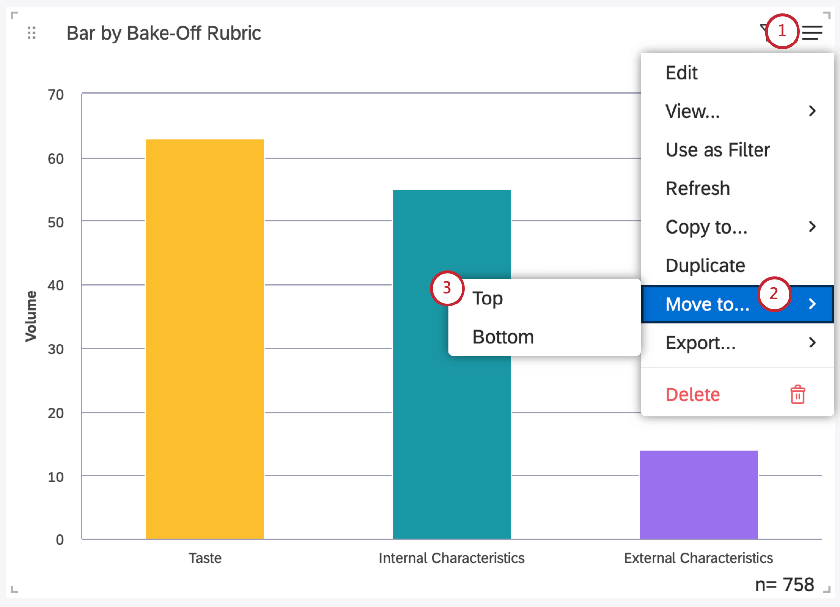 hamburger menu of widget has been opened to show movement options