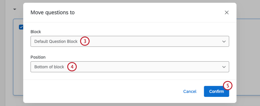 selecting a new block to move questions to