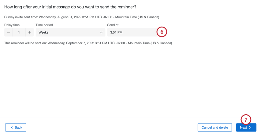 choosing the delay between the invite and reminder