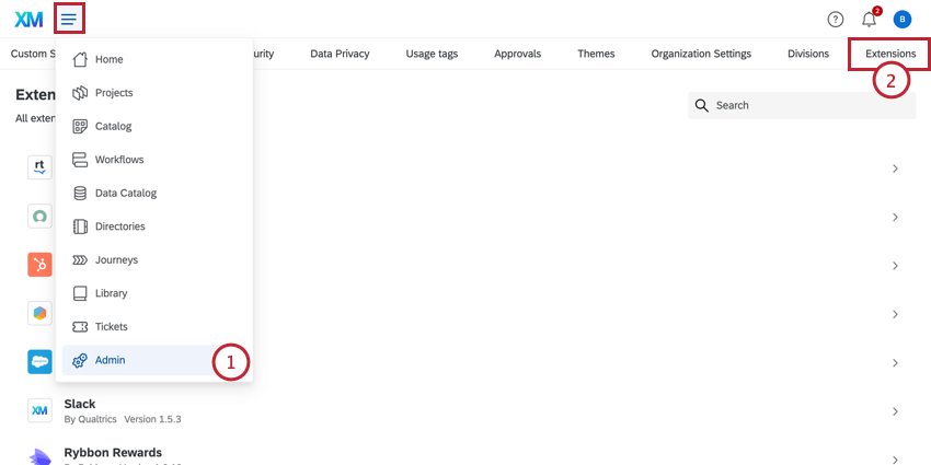clicking the navigation menu in the top left and then extensions