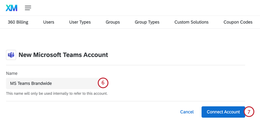 naming the account and clicking connect account