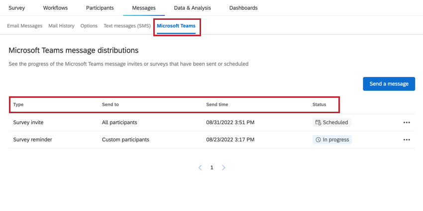 viewing past distributions in the microsoft teams tab