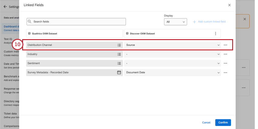 Rows of the linked field editor