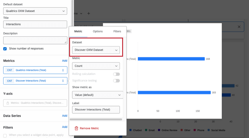 clicked a metric, place to select the dataset