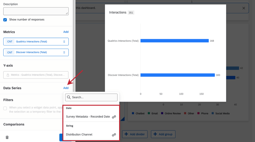 棒グラフにデータシリーズを追加すると、リンクされたフィールドのみが表示される。