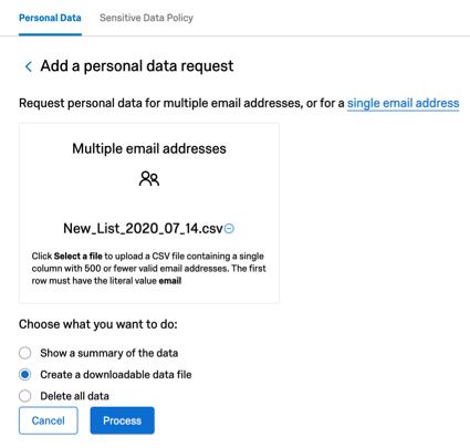 When multiple email addresses is clicked, you can upload a file instead