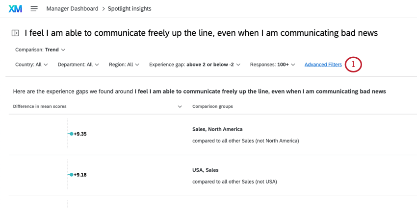 clicking advanced filters at the top of the insight