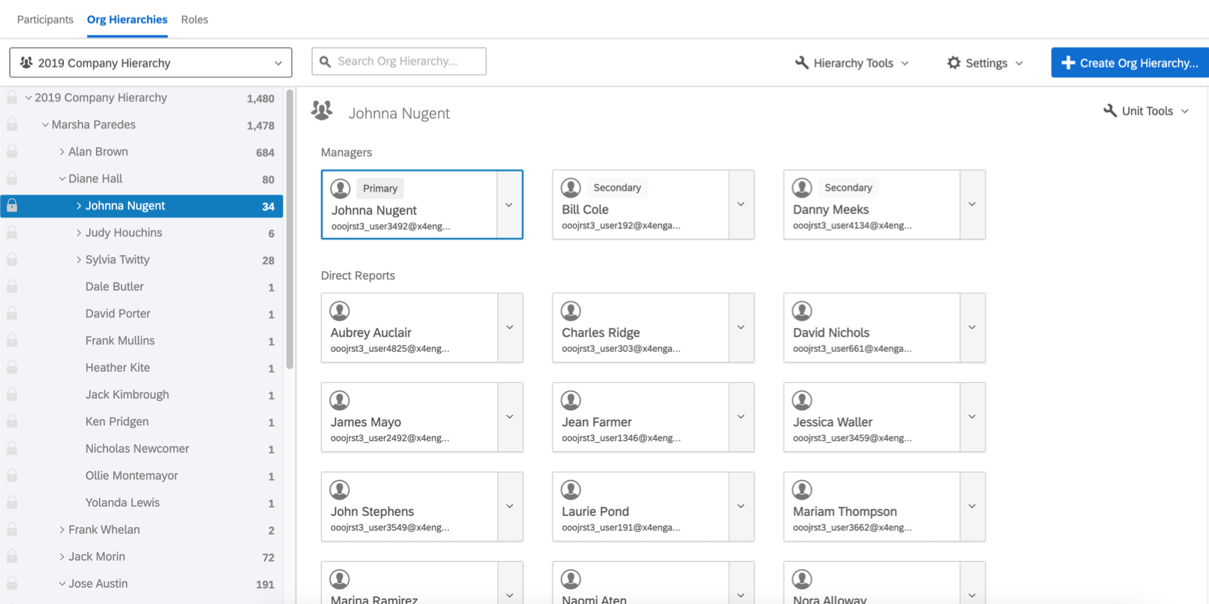 one manager selected within an org hierarchy