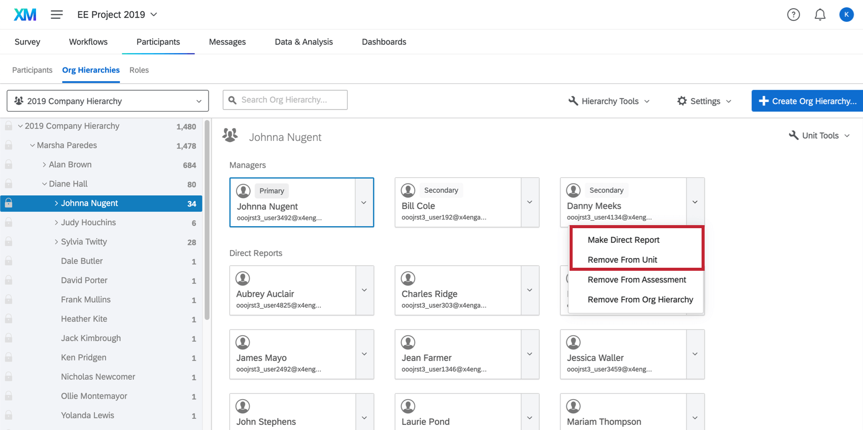 dropdown to make a manager a direct report