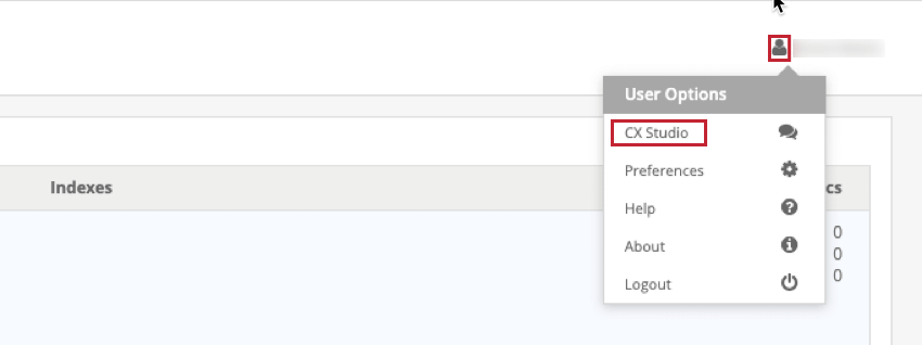 option studio dans le menu du profil du designer