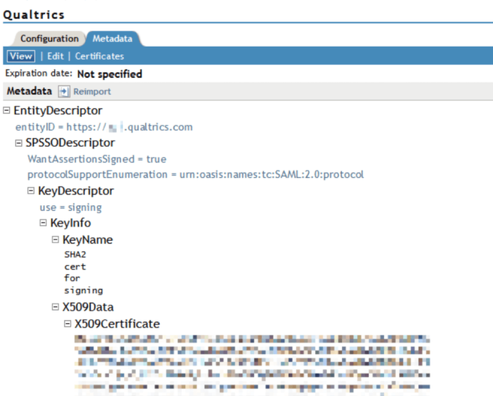 Image of the Metadata configuration for NetIQ