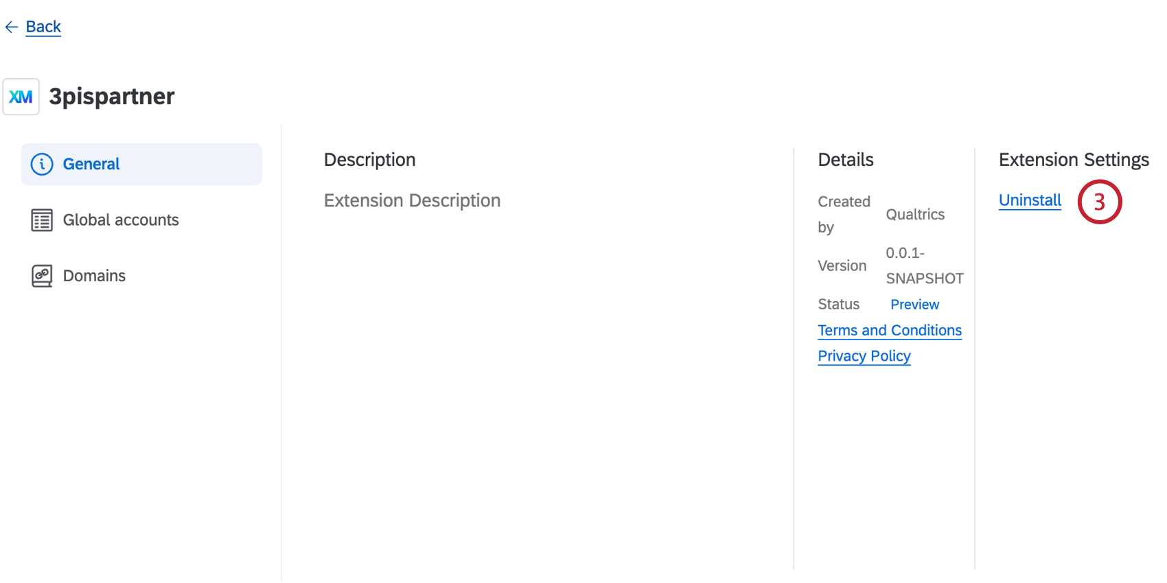 clicking "uninstall" for an installed extension