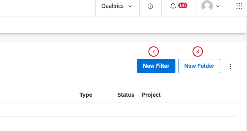 Klicken Sie auf Neuer Filter, um einen neuen Filter anzulegen. Klicken Sie auf Neuer Ordner, um einen Ordner zum Organisieren Ihrer Filter anzulegen.