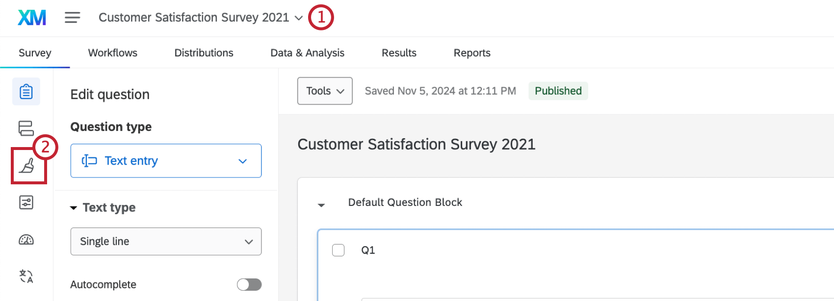 survey open with look and feel tab highlighted